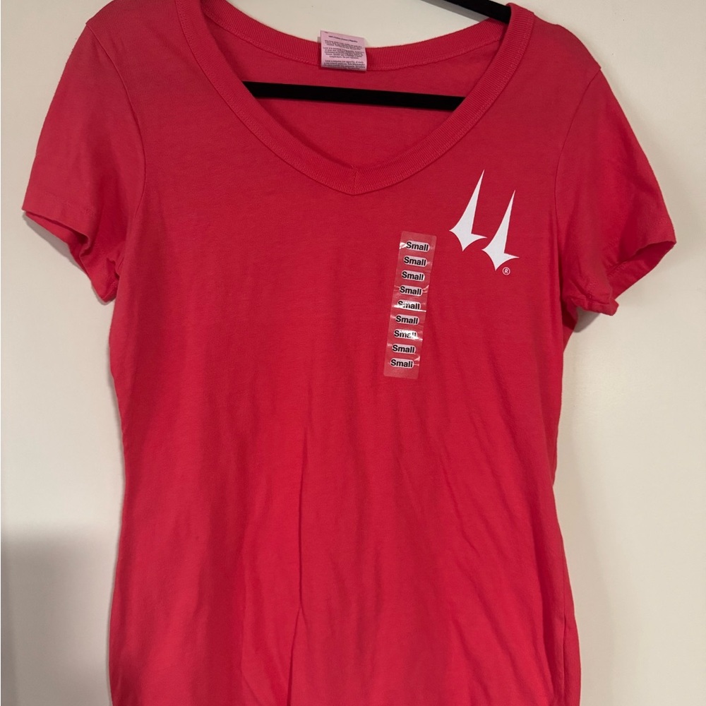 Women's Short-Sleeve V-Neck Tee in Bright Pink with White Accent
